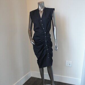 Veronica Beard Black Dress Cotton Rushed Shirt Dress Size 2 New with Tags $450